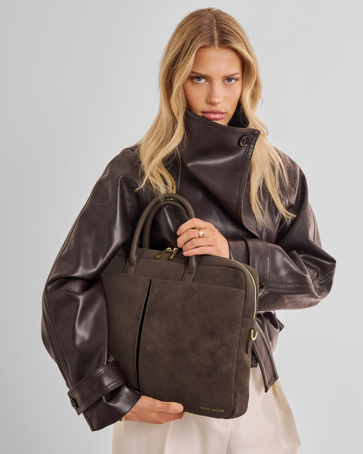 Suedette City Laptop Bag in Chocolate