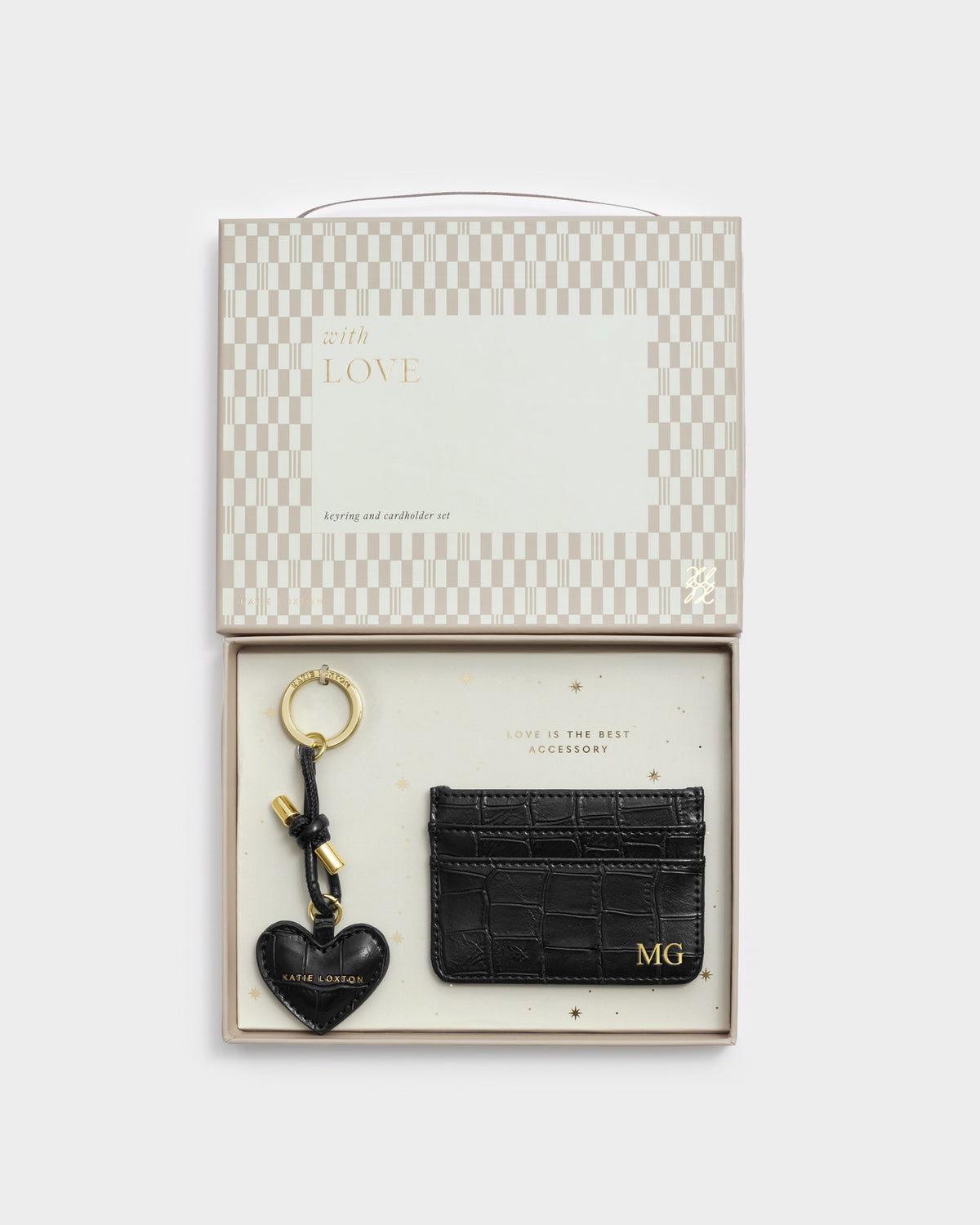 Gift Boxed Keyring and Card Holder in Black Faux Croc