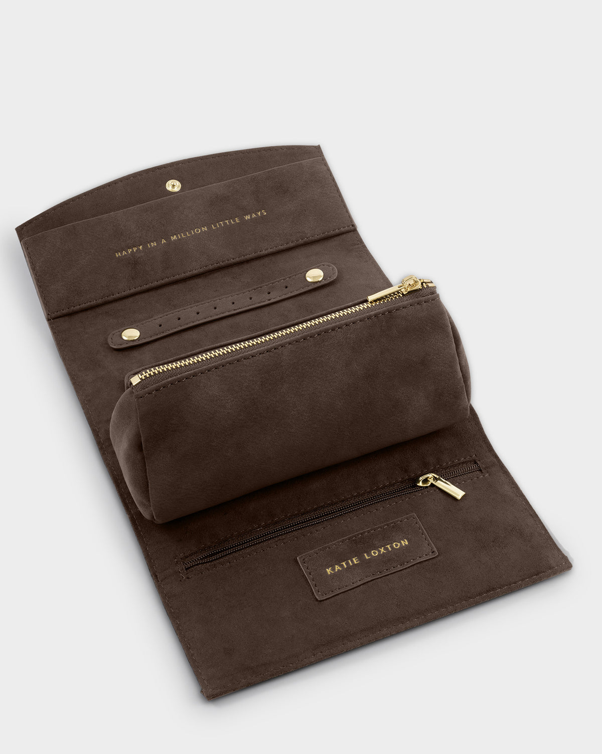 Suedette Travel Jewellery and Accessories Organiser in Chocolate