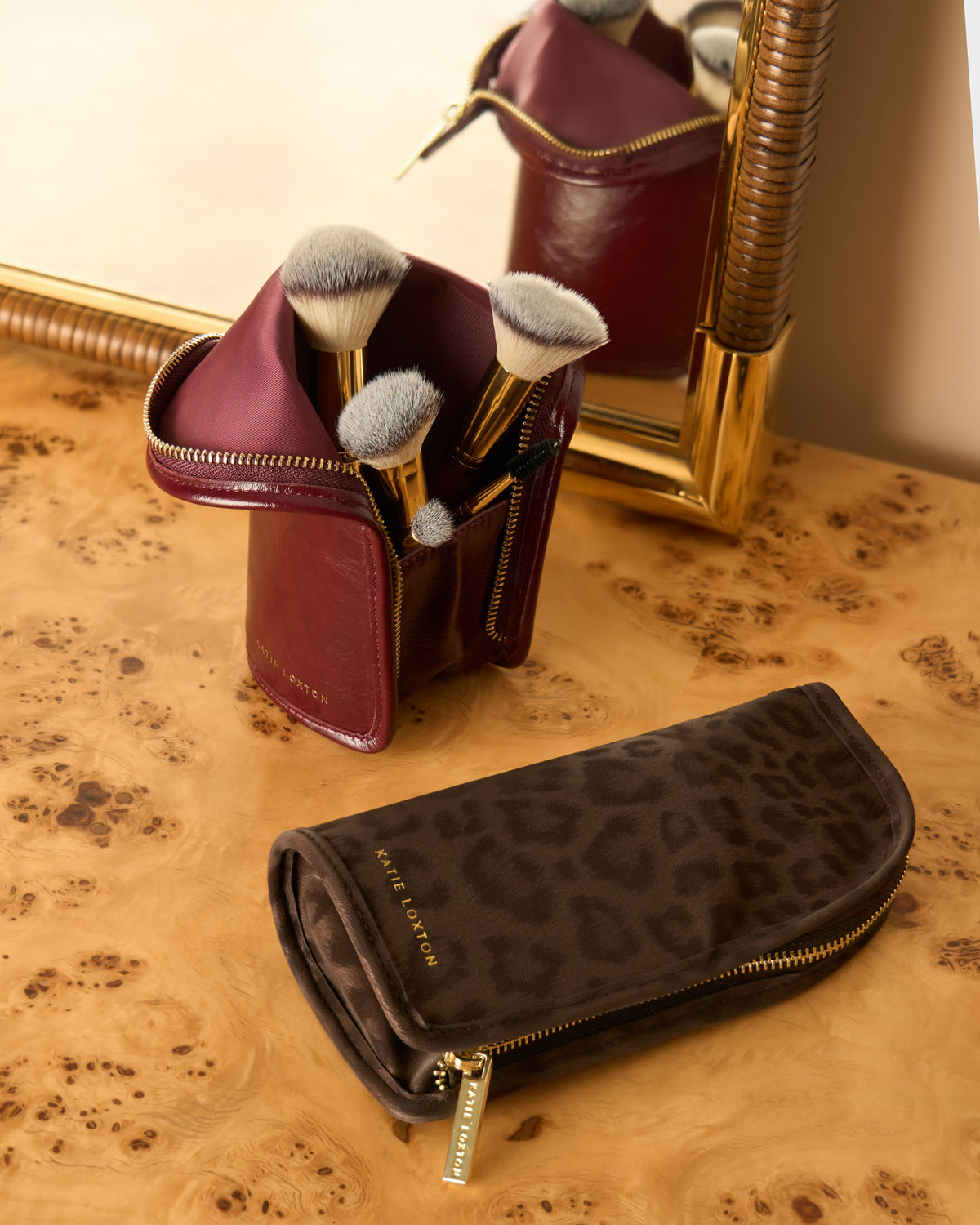 Travel Makeup Brush Set With Case in Cherry