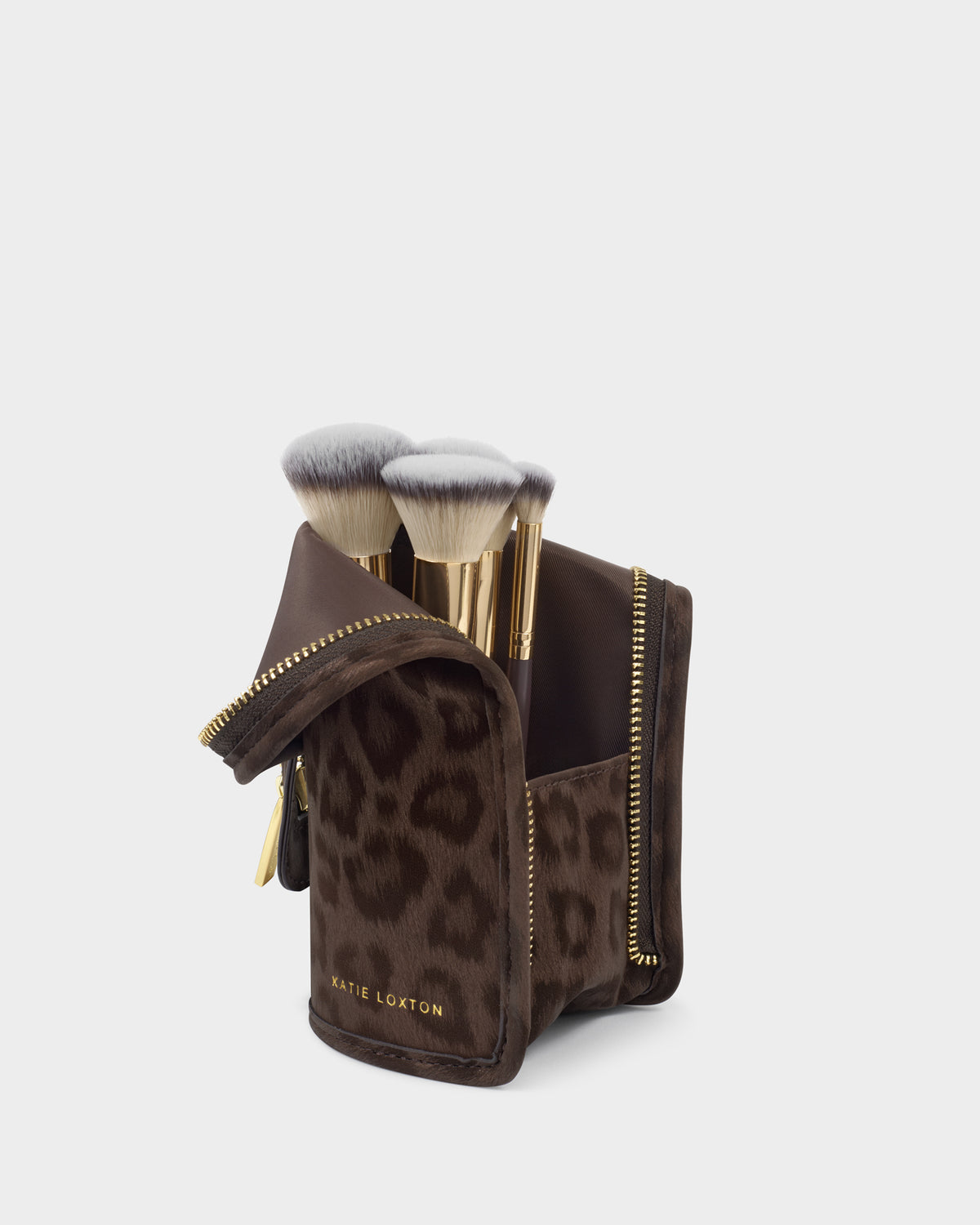 Travel Makeup Brush Set With Case in Chocolate Leopard