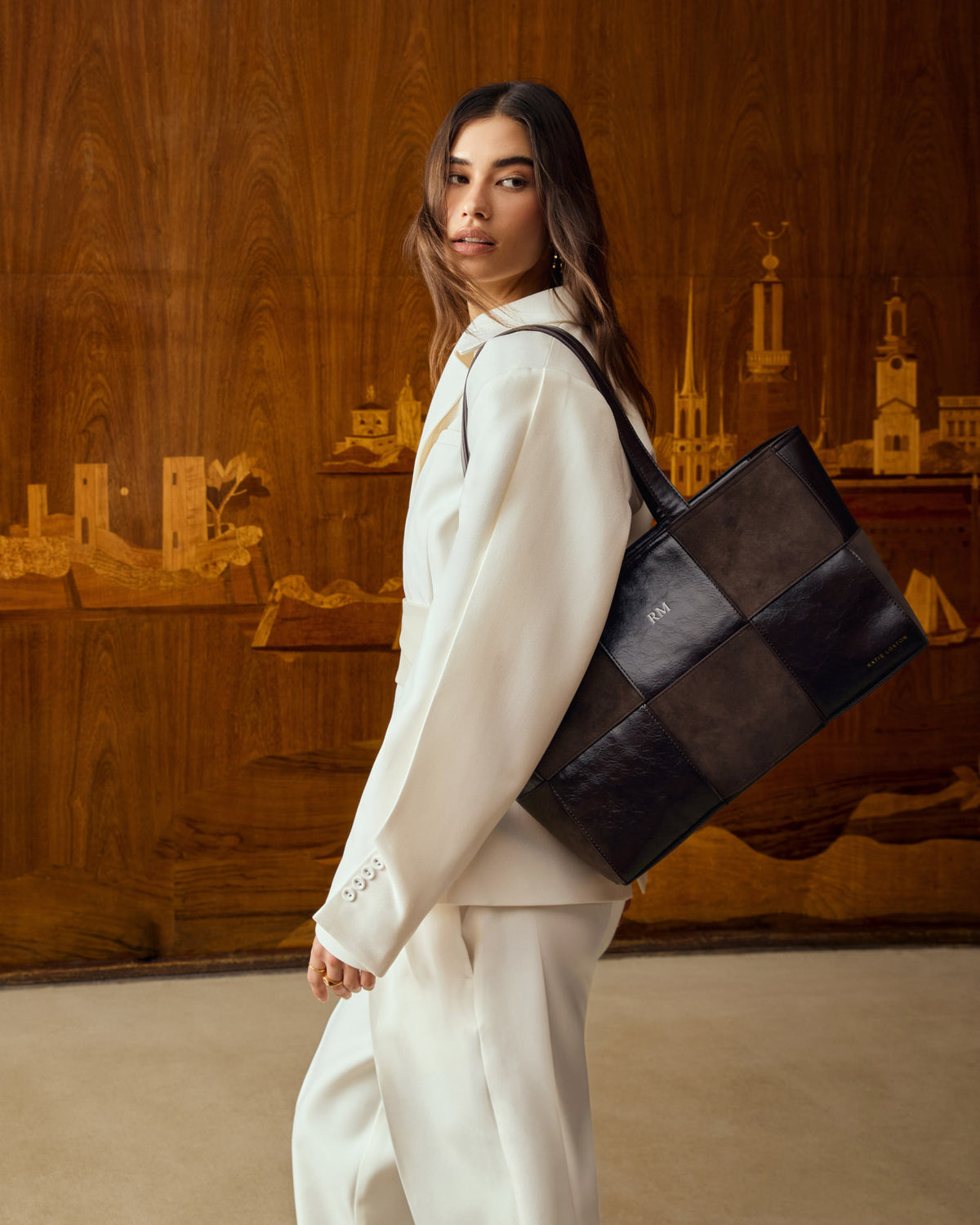 Taya Hand Woven Suedette Tote Bag in Bitter Chocolate