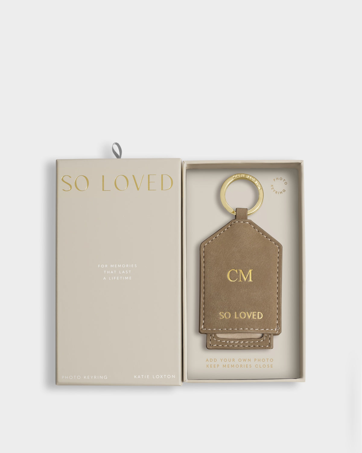 Boxed Photo Keyring 'So Loved' in Taupe