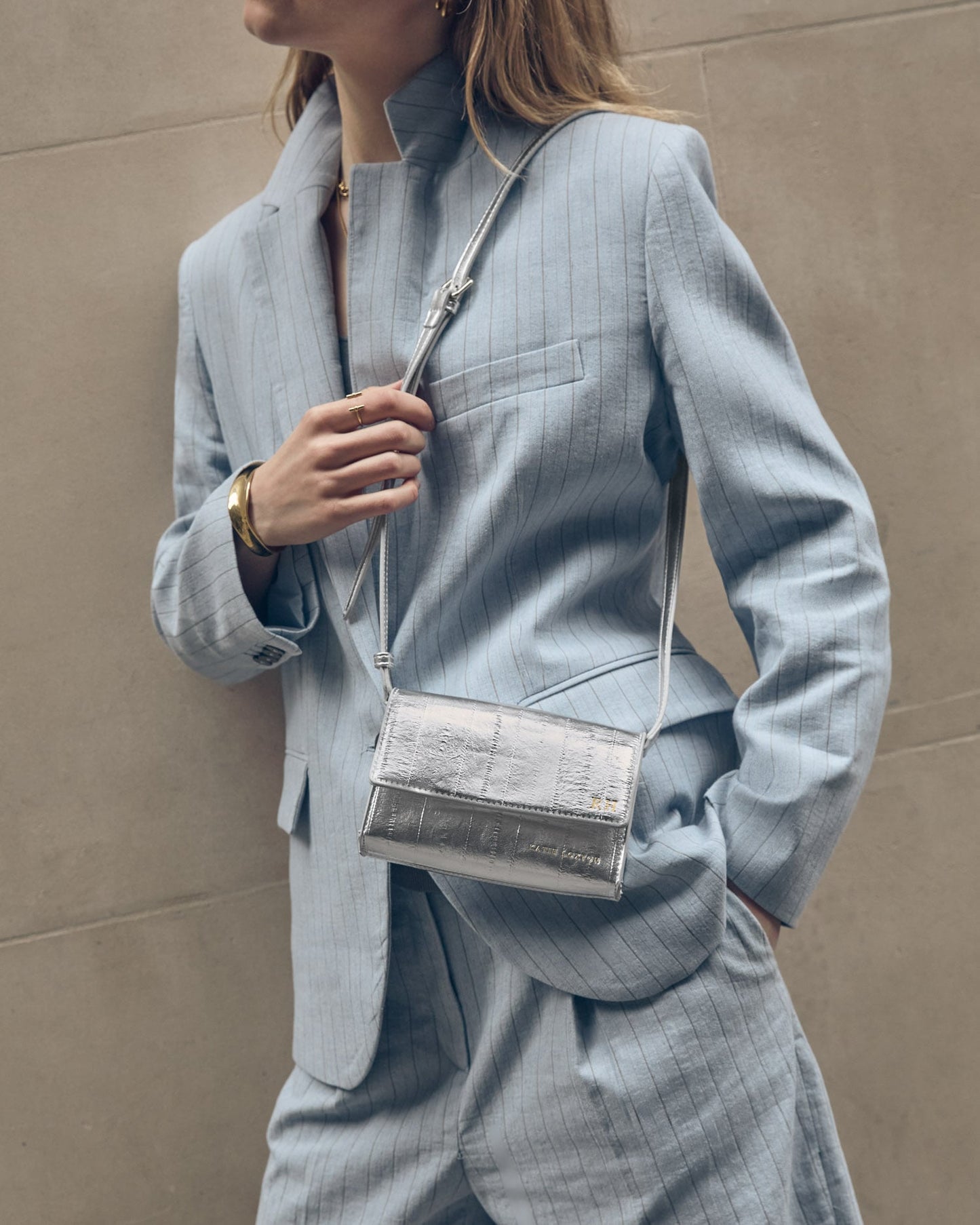 Lou Crossbody Bag in Silver Faux Eel