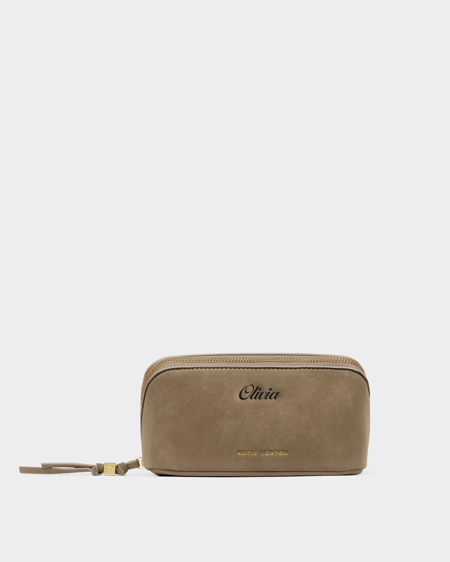 Fold-Out Suedette Mirror Makeup Bag in Taupe