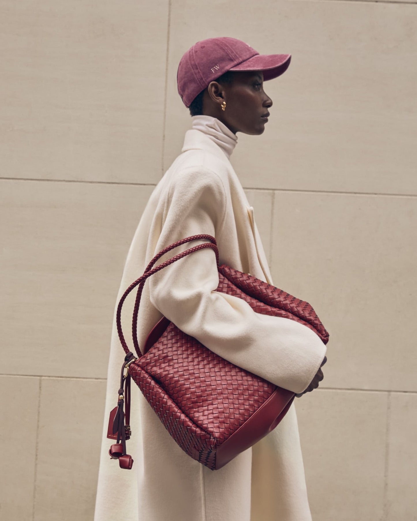 Nova Hand Woven Large Shoulder Bag in Crimson