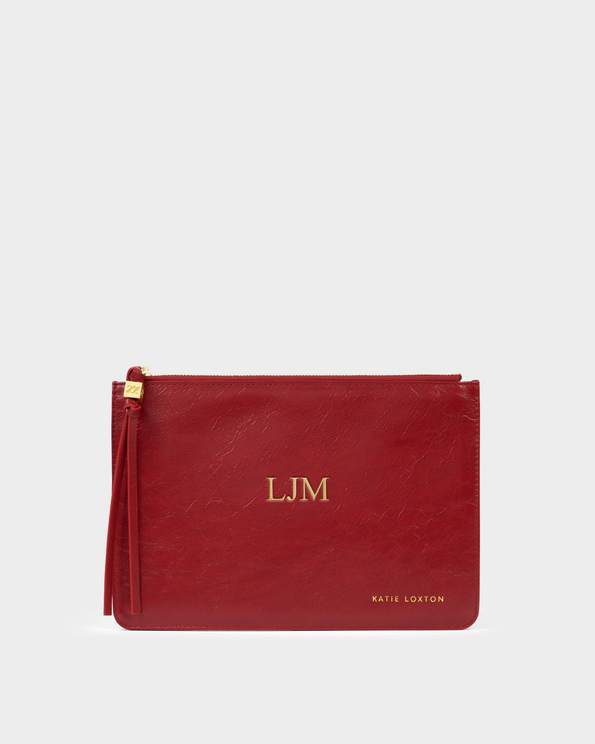 Tassel Charm Patent Crackle Pouch in Red