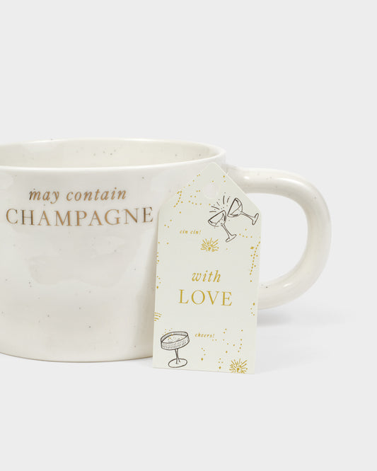 Organic Speckled Sentiment Mug with Tag 'May Contain Champagne'