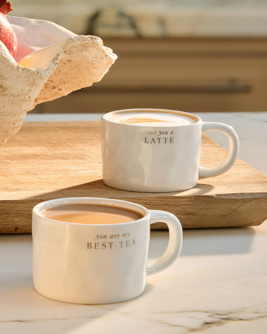 Organic Speckled Sentiment Mug with Tag 'Love You A Latte'