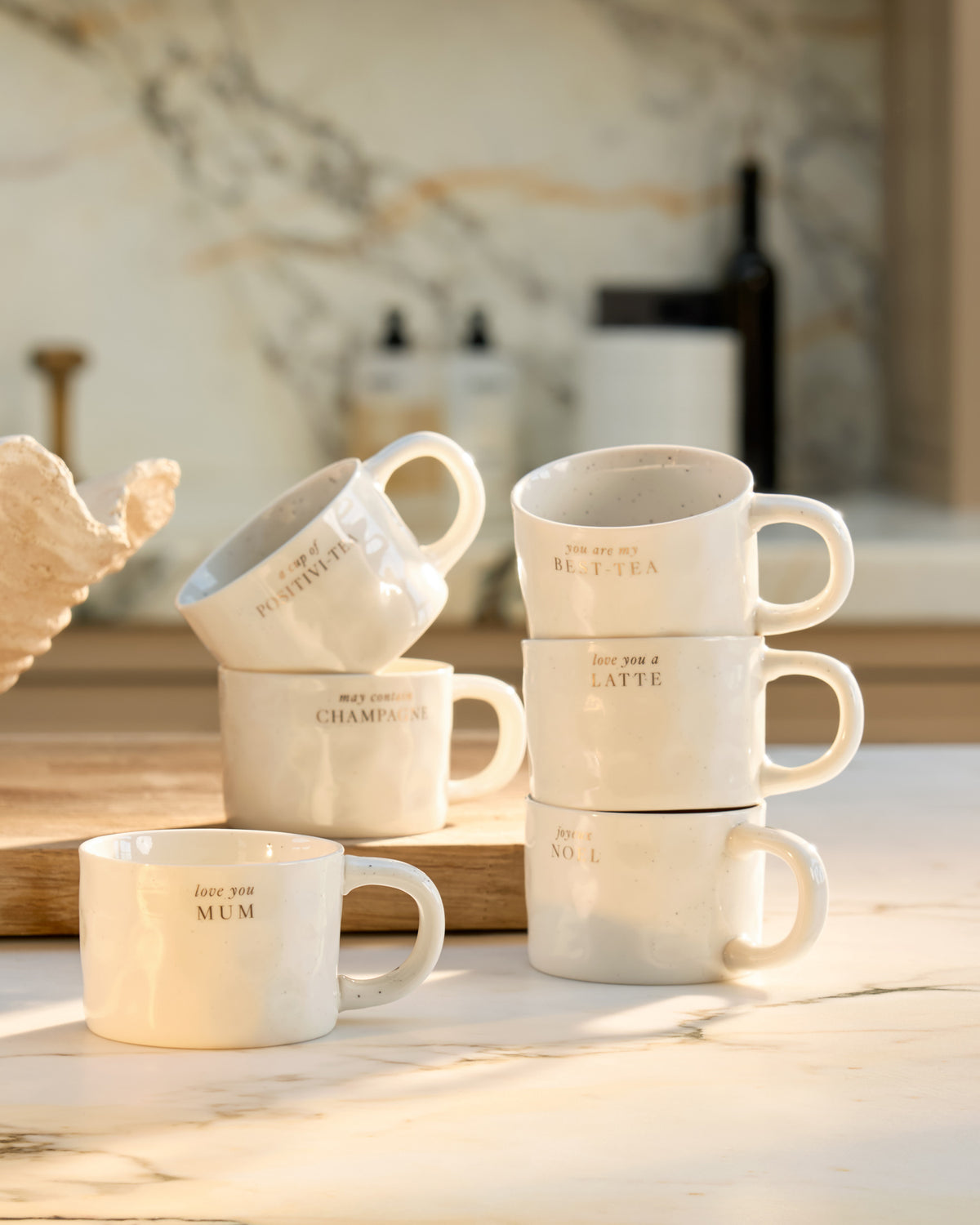 Organic Speckled Sentiment Mug with Tag 'Love You Mum'