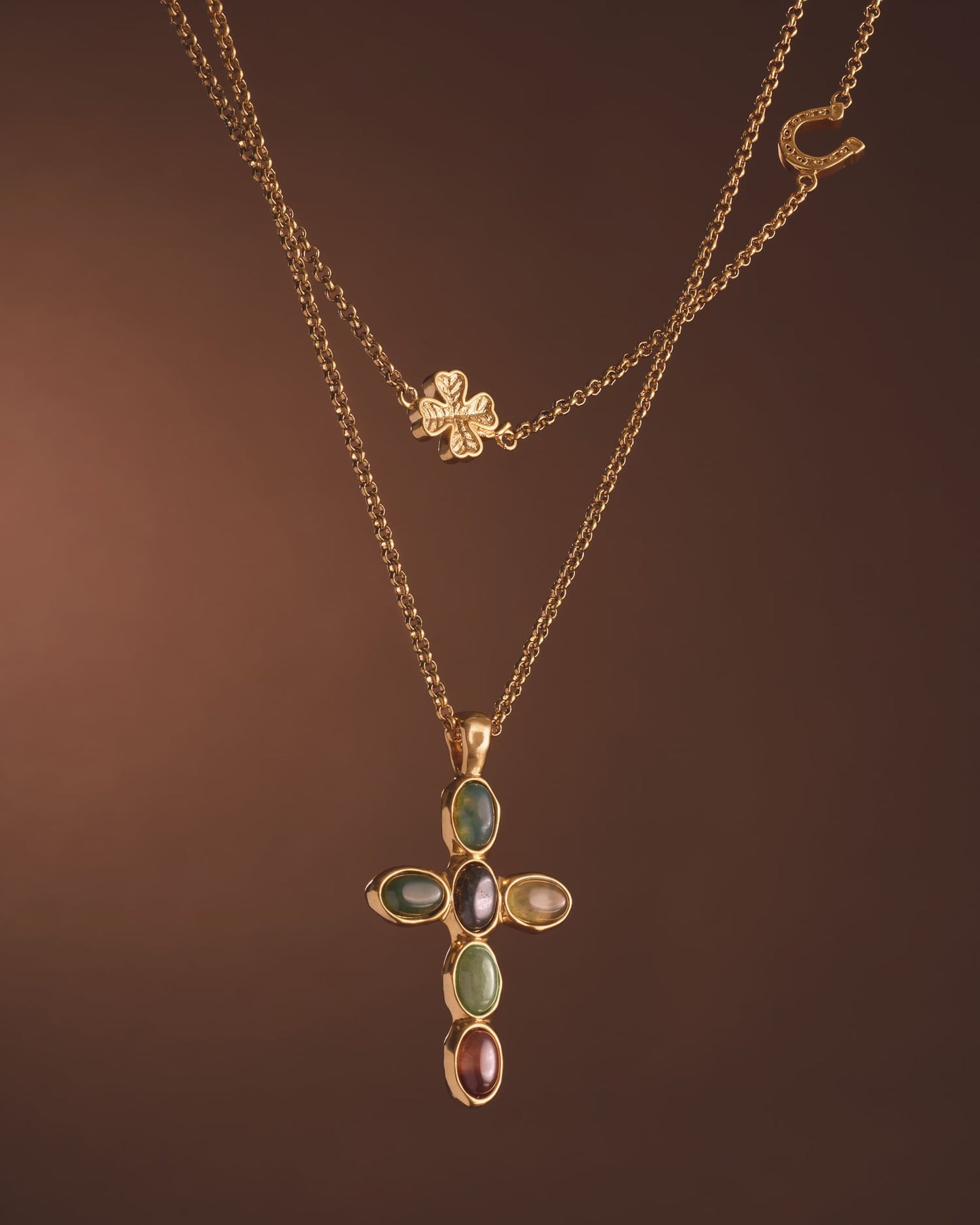 Stone Cross Waterproof Gold Necklace