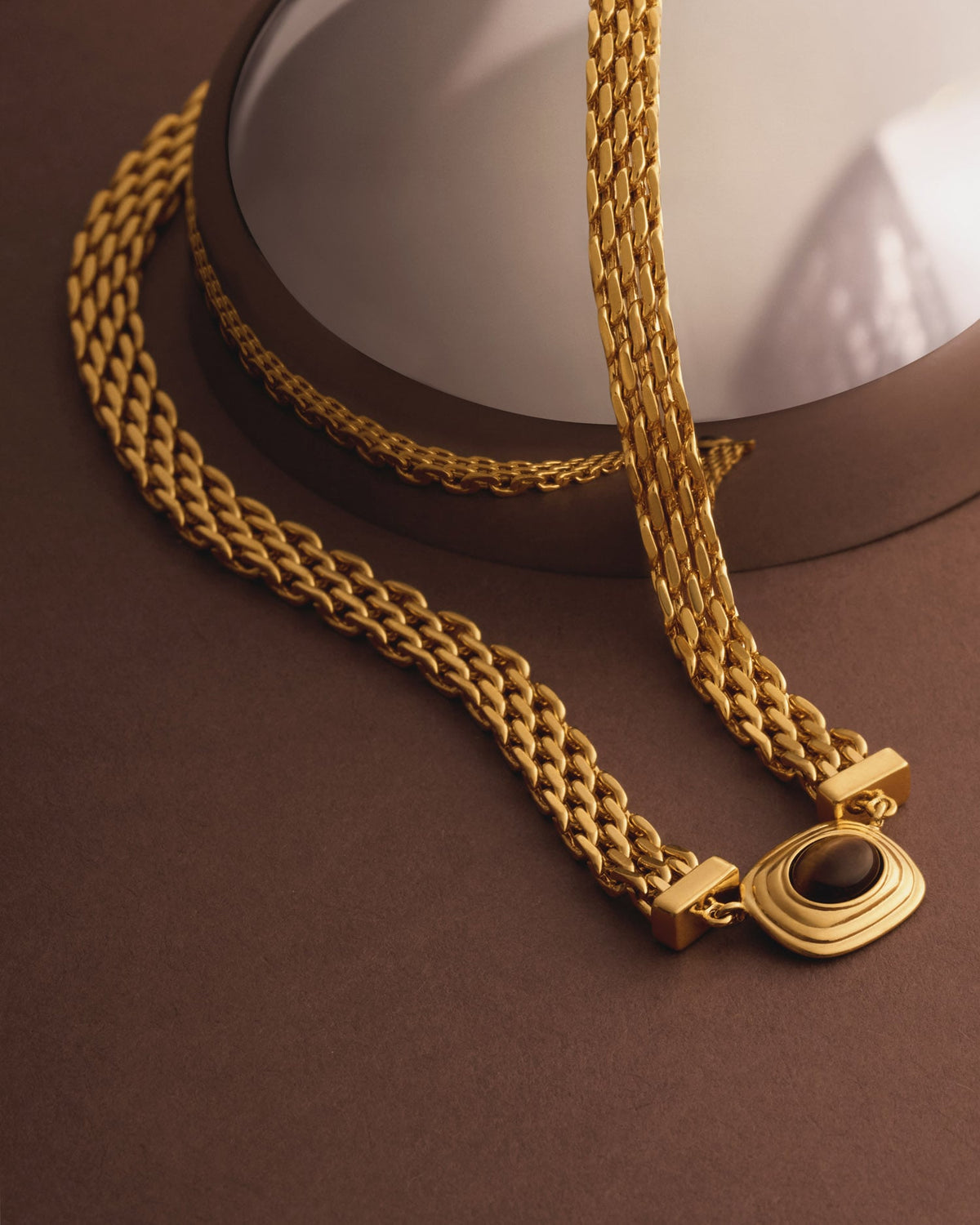 Tiger's Eye Waterproof Gold Button Necklace