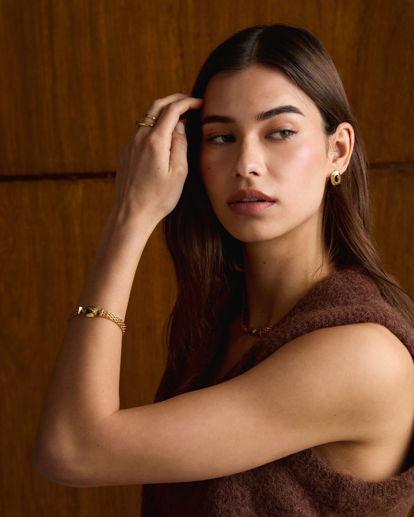 Tiger's Eye Waterproof Gold Button Bracelet