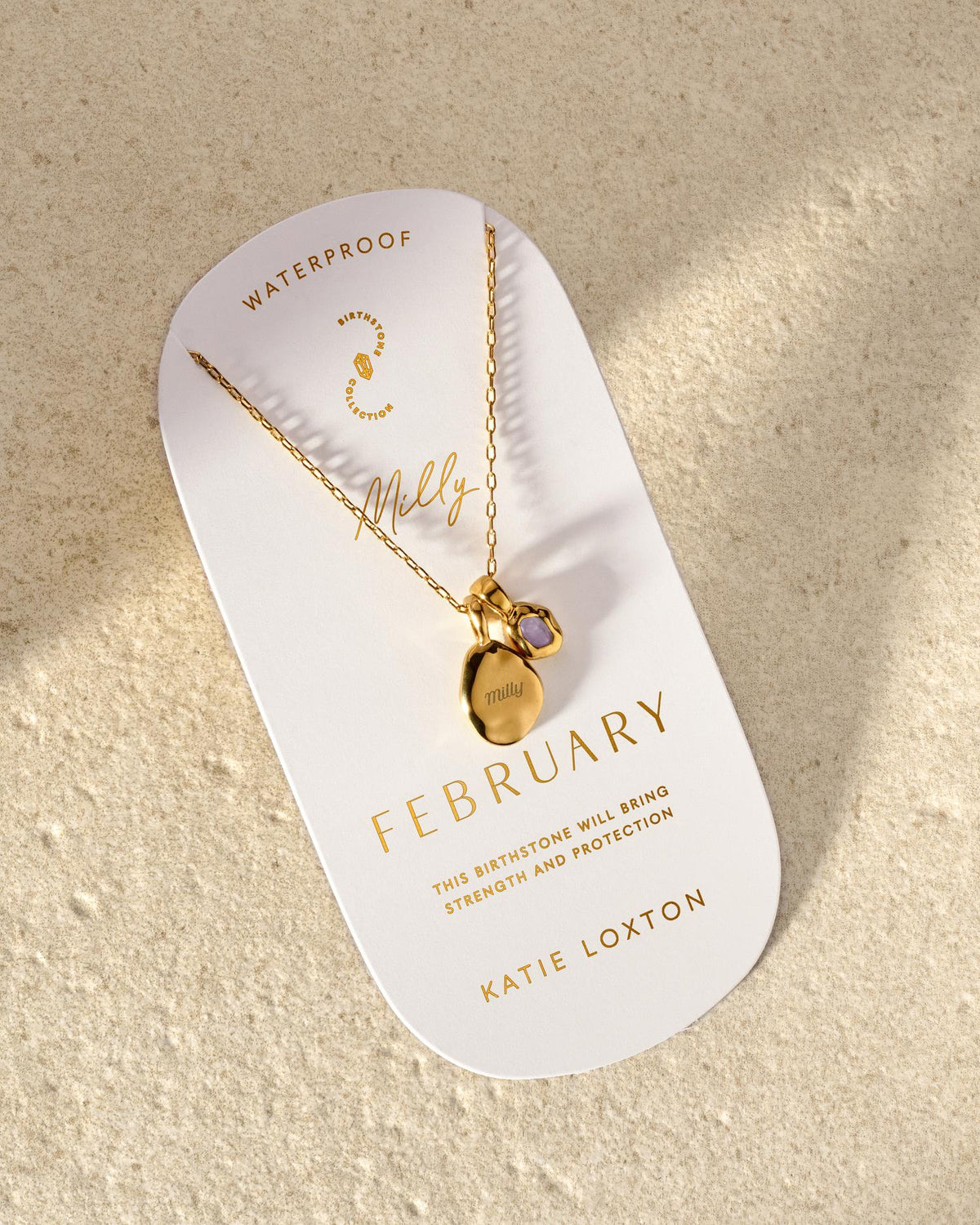 'February' Waterproof Gold Birthstone Necklace¬†