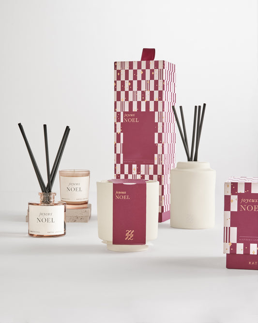 Ceramic Sentiment Reed Diffuser 'Joyeux Noel' in Frosted Pine and Cedarwood