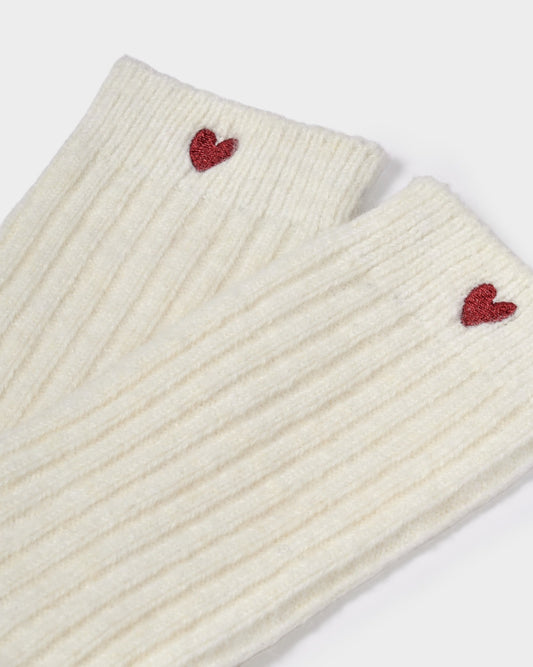Gift Boxed Chunky Knit Heart Socks in Off White