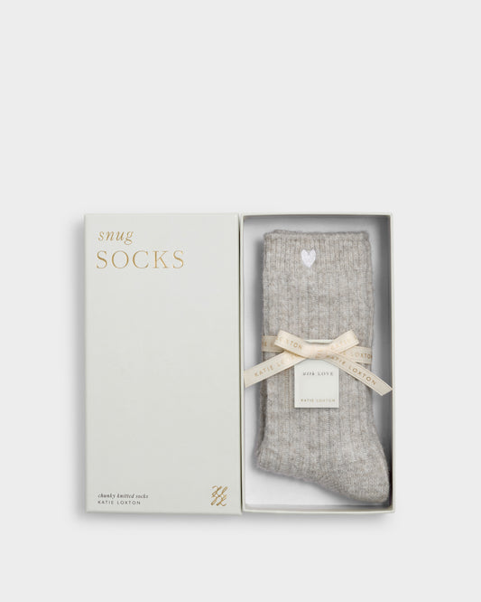 Gift Boxed Chunky Knit Heart Socks in Mink