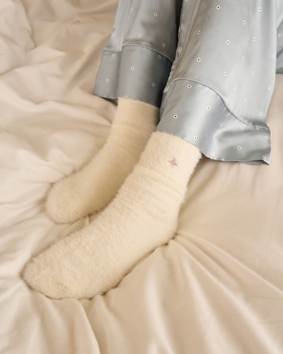 Gift Boxed Fluffy Star Socks in Off White
