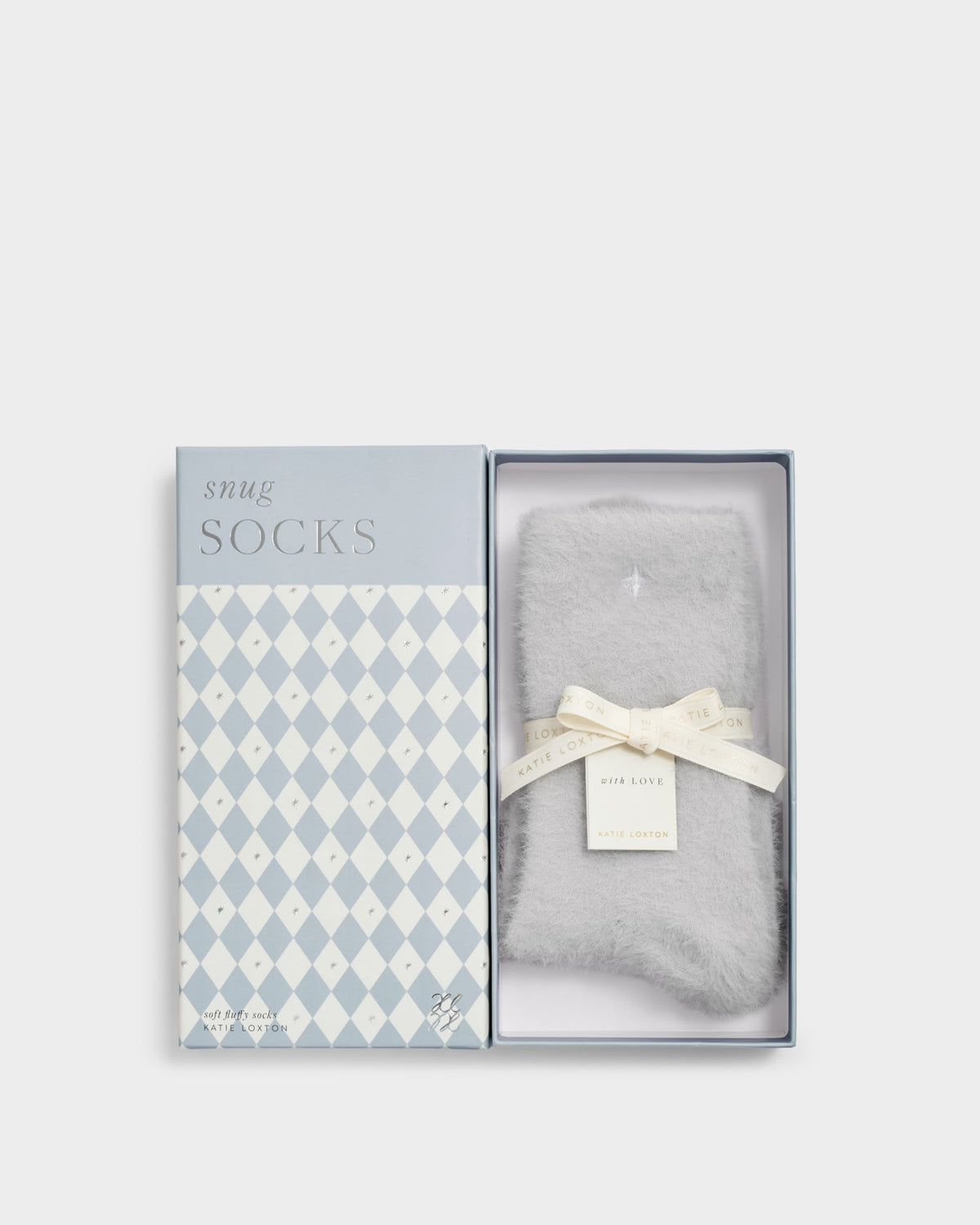 Gift Boxed Fluffy Star Socks in Pale Grey