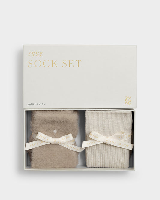 Gift Boxed Duo Socks in Taupe and Off White
