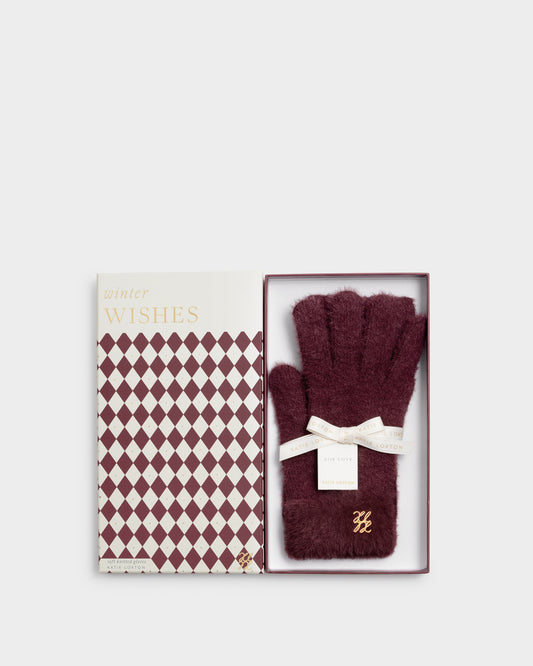 Gift Boxed Soft Knitted Gloves in Cherry
