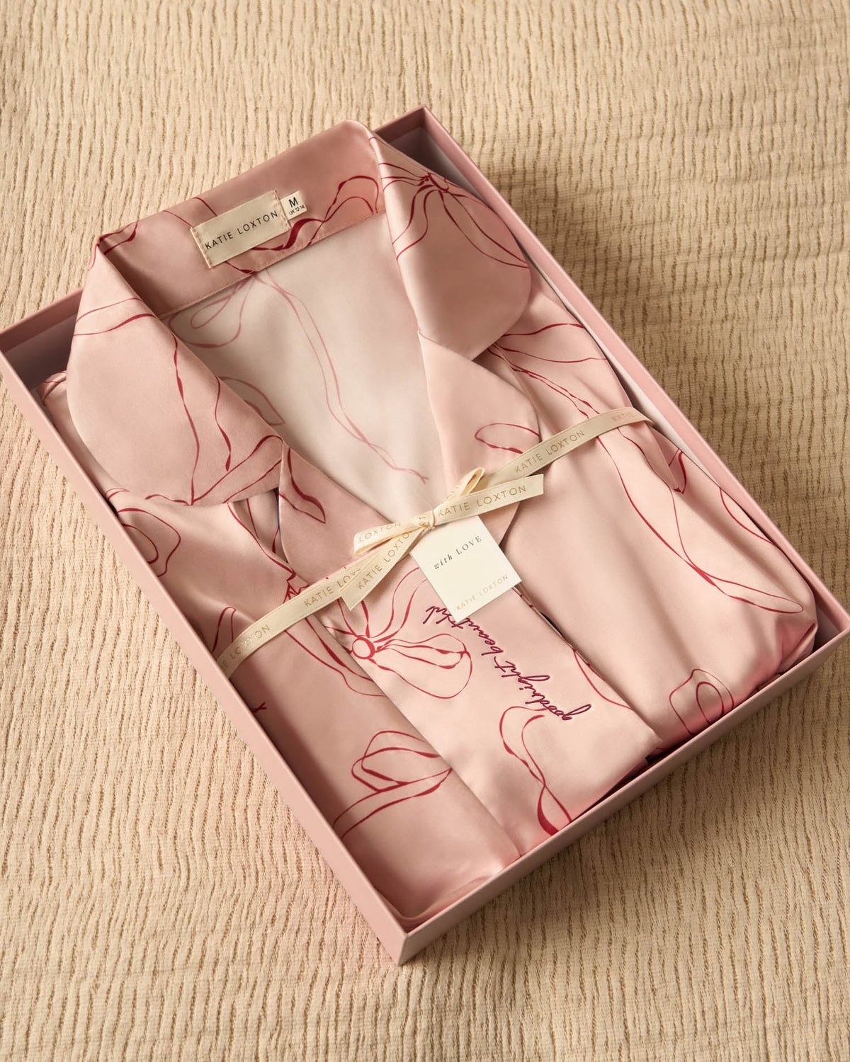Bow Print Pyjama Gift Set in Pink and Cherry