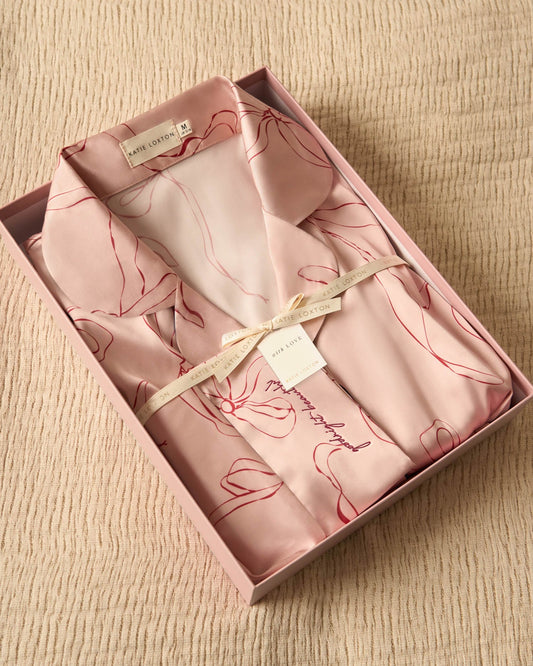 Bow Print Pyjama Gift Set in Pink and Cherry