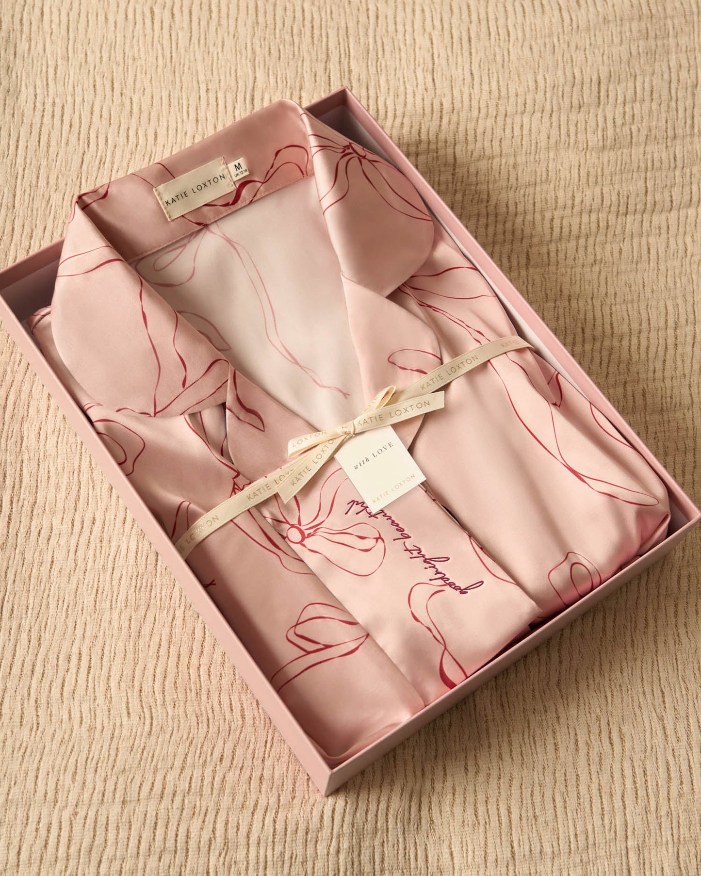 Bow Print Pyjama Gift Set in Pink and Cherry