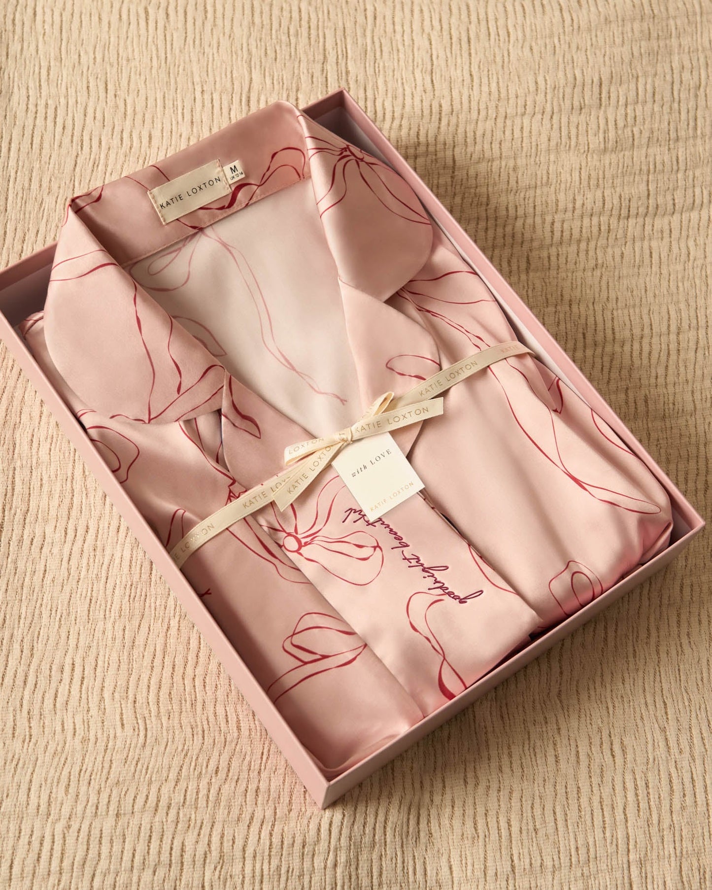 Bow Print Pyjama Gift Set in Pink and Cherry