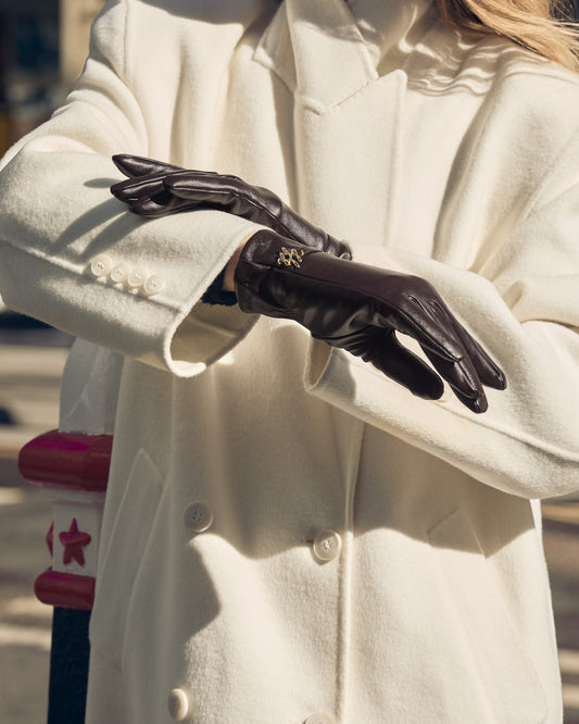 Boxed Faux Leather Gloves in Chocolate