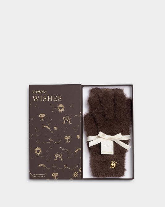 Gift Boxed Soft Knitted Gloves in Chocolate