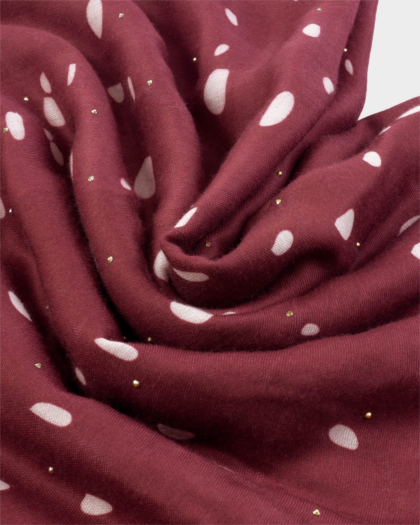 Scattered Dots Printed Studded Scarf in Burgundy and White