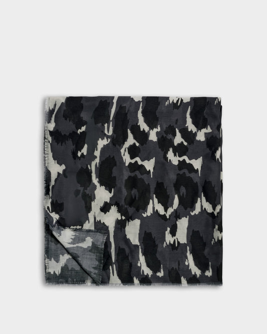 Brush Stroke Leopard Printed Scarf in Grey and Black