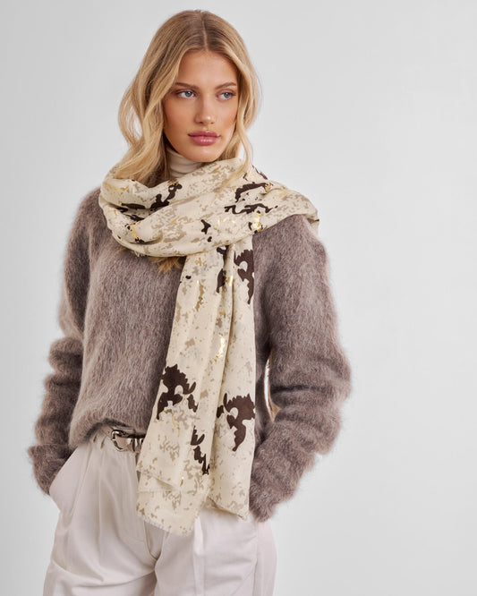 Snake Printed Foil Scarf in Sand and Gold