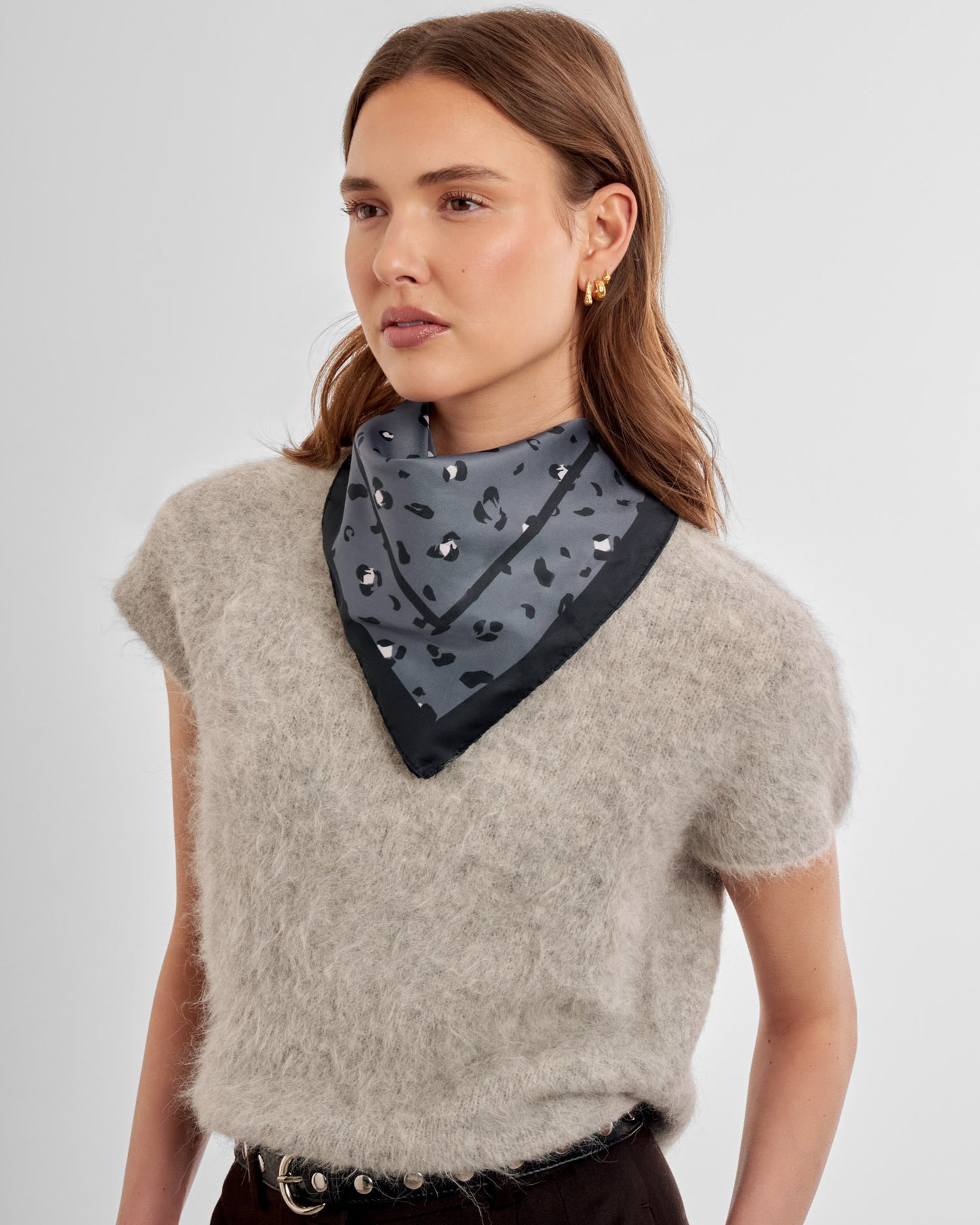 Leopard Satin Multiway Scarf in Navy and Black