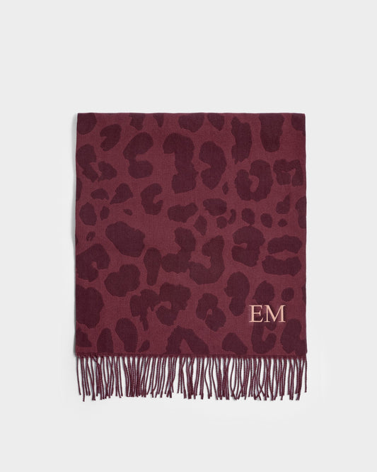 Leopard Printed Blanket Scarf in Mauve and Cherry