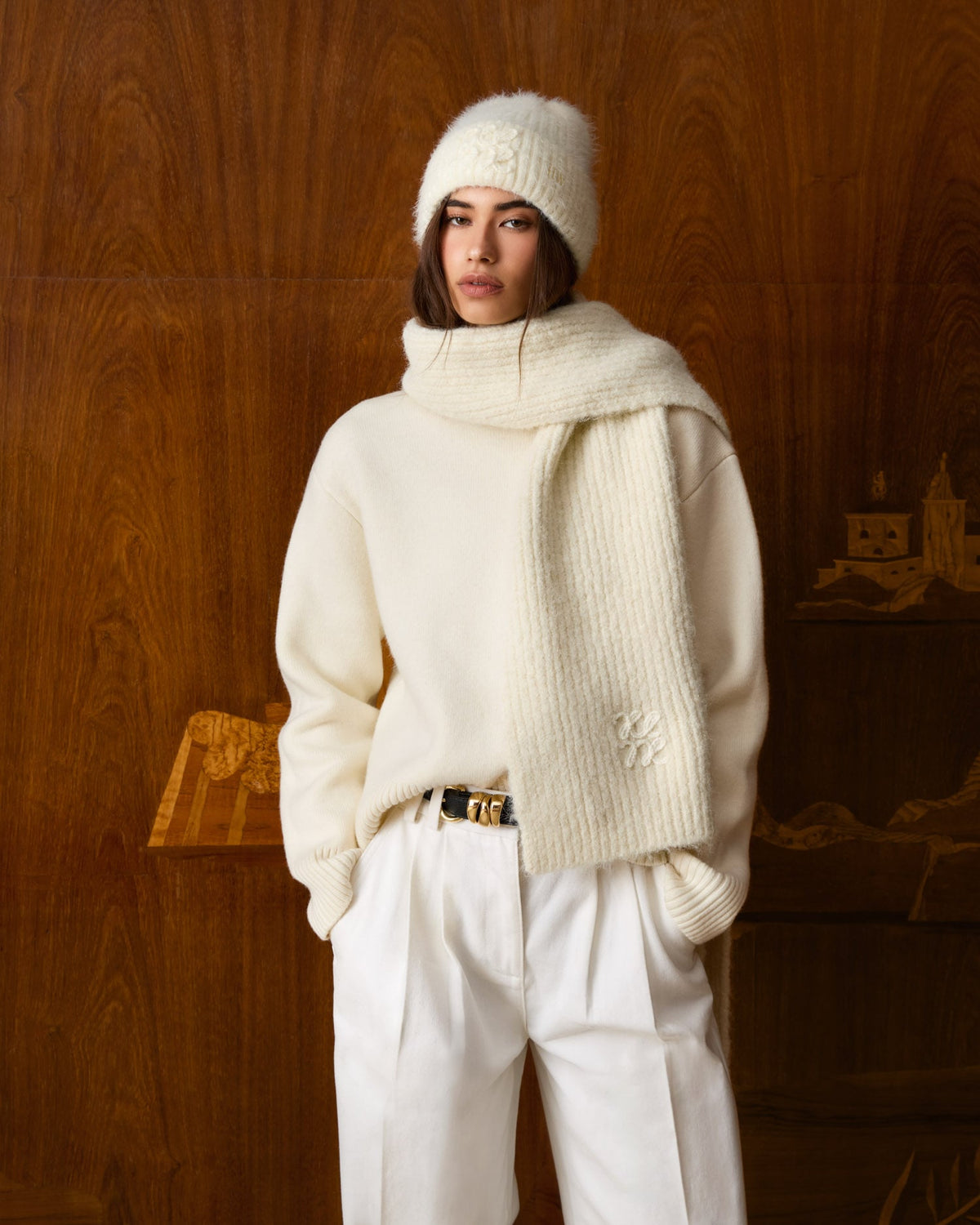 Logo Appliqué Scarf in Off White