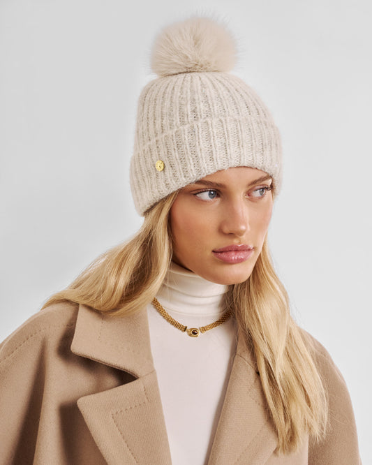 Sequin Soft Knit Hat in Off White
