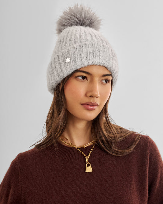 Sequin Soft Knit Hat in Light Grey