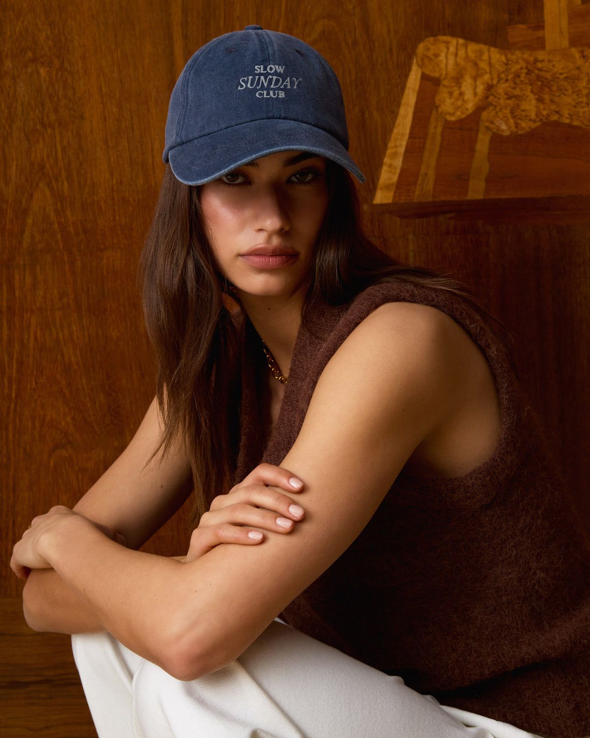Embroidered Cap 'Slow Sunday Club' in Faded Navy