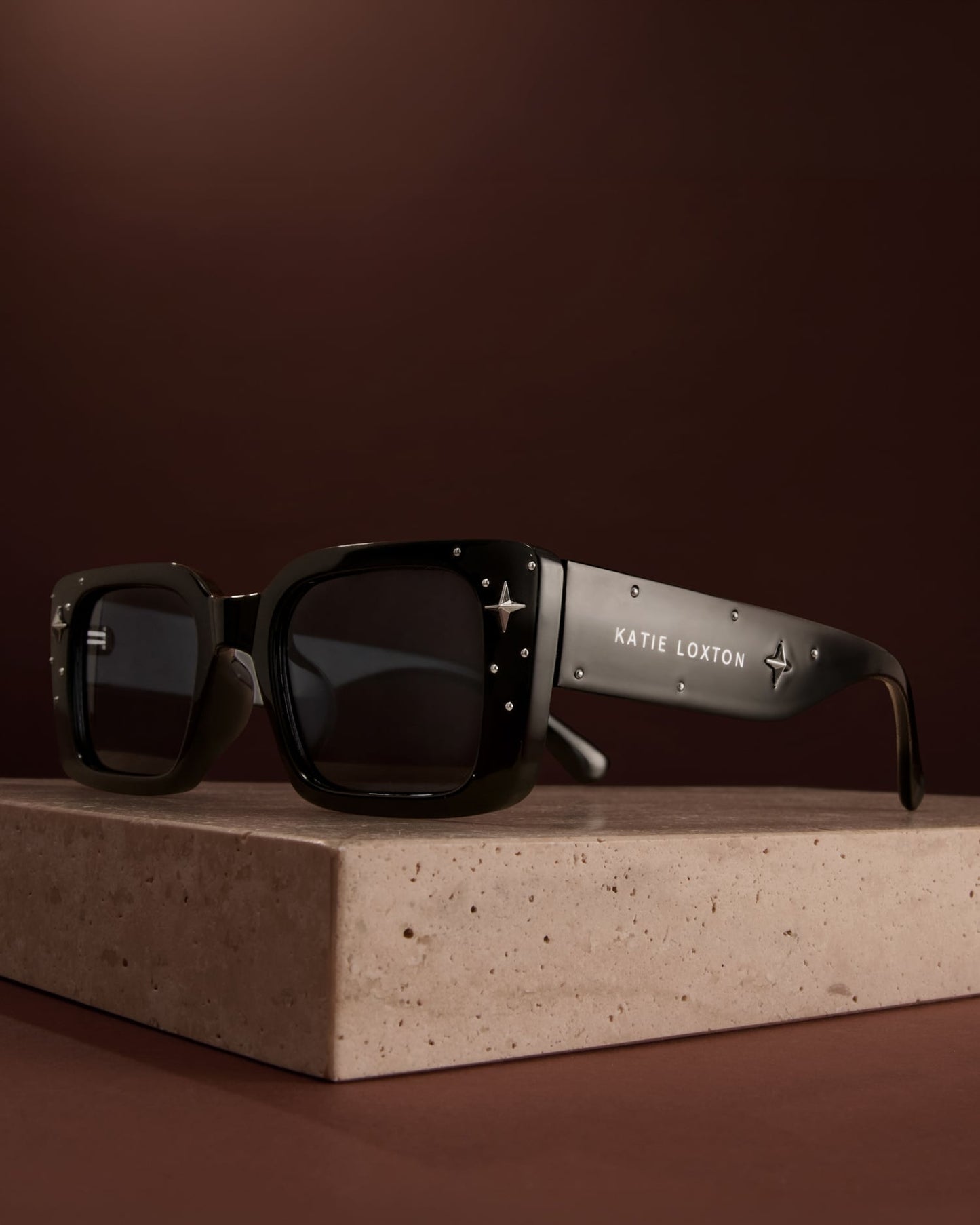 Malibu Rectangle Sunglasses in Studded Black