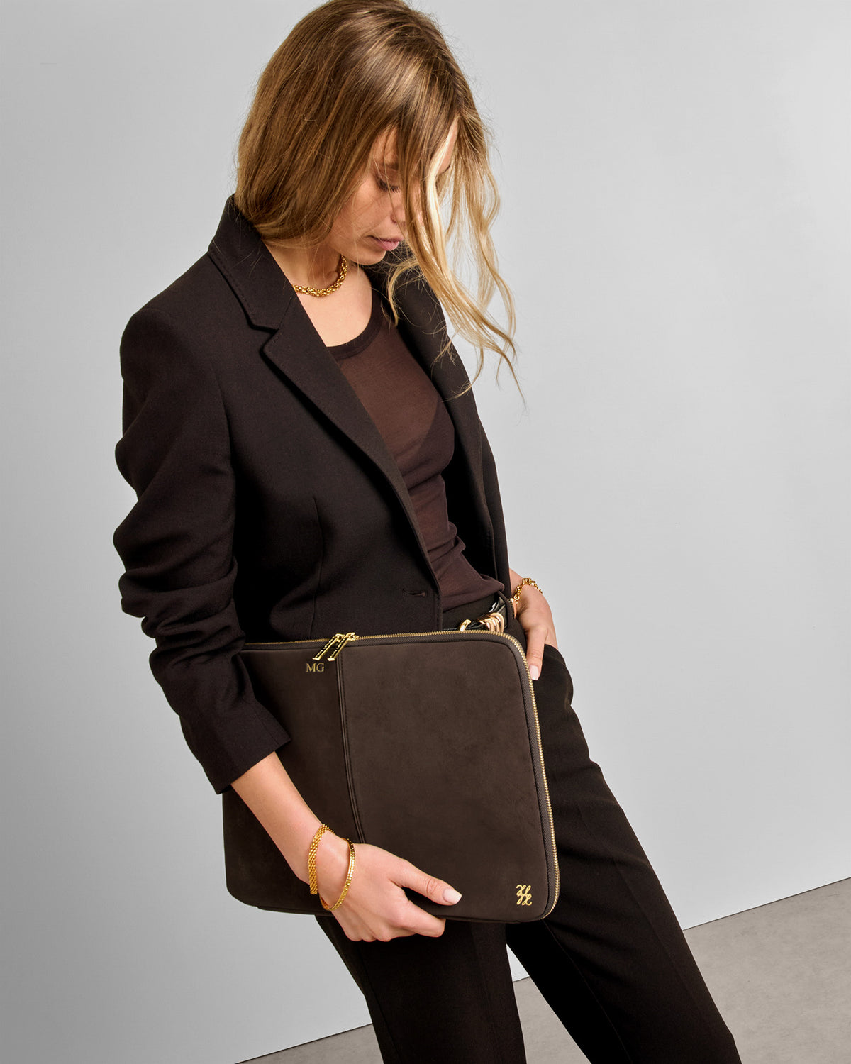 Suedette Folio Laptop Case in Chocolate
